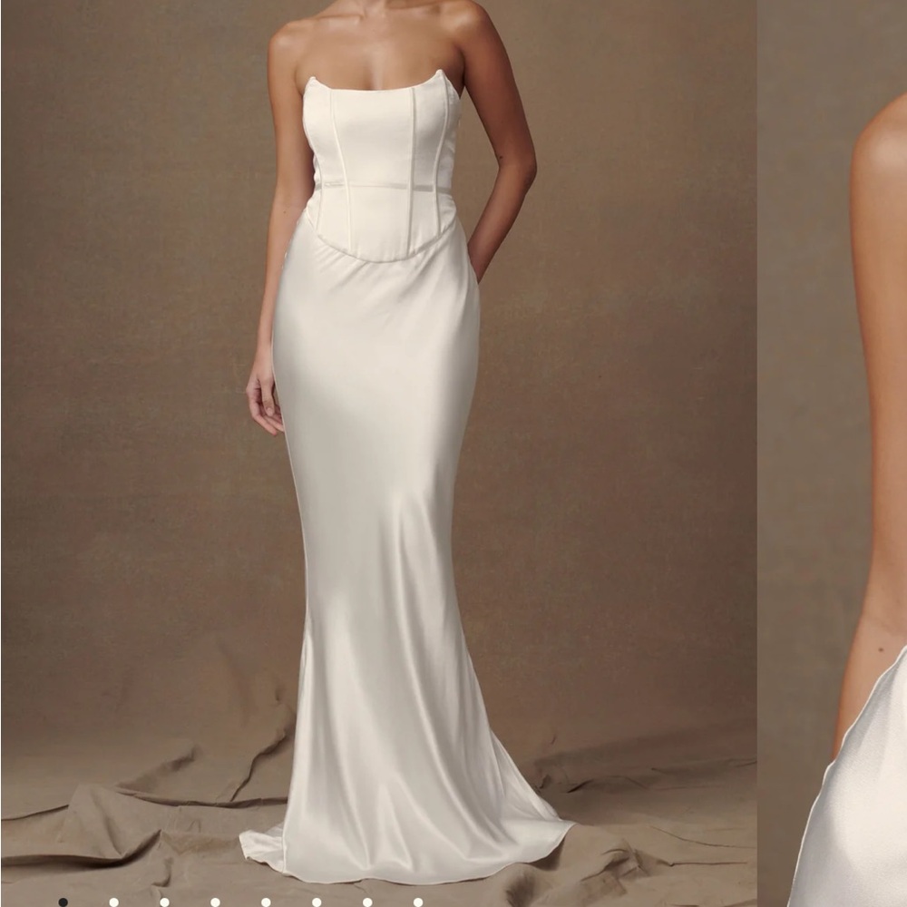 Meshki Satin Strapless Maxi Dress - Ivory, Harlow dress, size small, new w/ tags